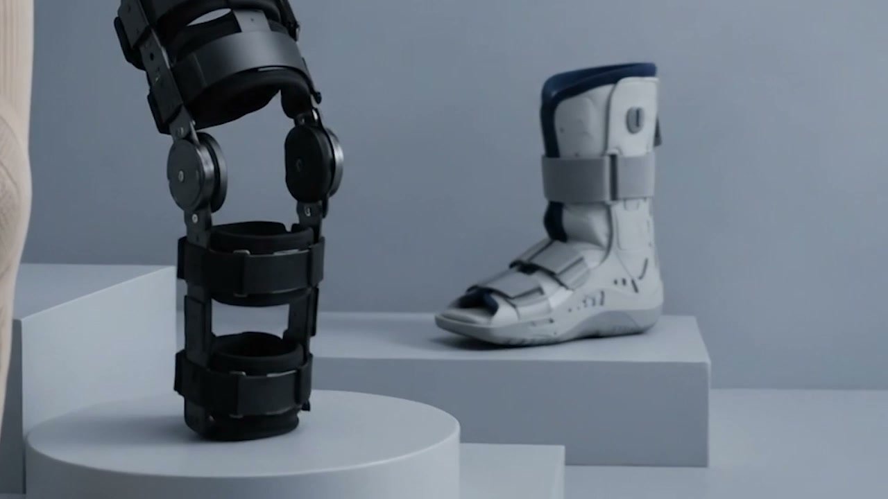 Black hinged range-of-motion knee brace with circular adjustment dials
